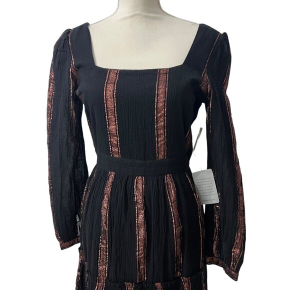 Adelyn Rae Dark Romantic Festival Chic Striped Long Sleeve Tiered Midi Dress S - Picture 2 of 12